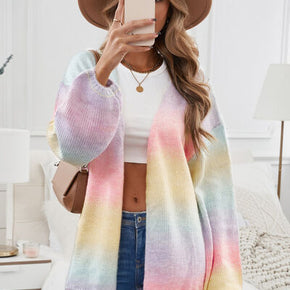 Contrast Balloon Sleeve Dropped Shoulder Cardigan