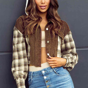 Plaid Hooded Cropped Jacket