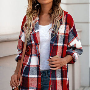 Button Up Plaid Hooded Jacket