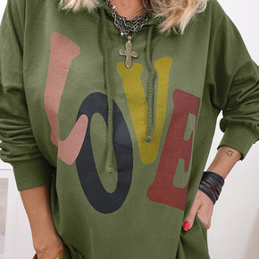 LOVE Drawstring Dropped Shoulder Hoodie