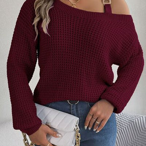 Asymmetrical Neck Long Sleeve Sweater