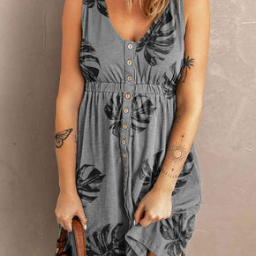 Buttoned Round Neck Sleeveless Mini Magic Dress