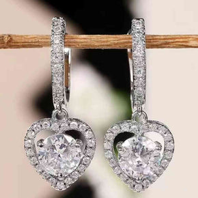 2 Carat Moissanite Platinum-Plated Heart Drop Earrings