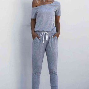 Asymmetrical Neck Tied Jumpsuit with Pockets