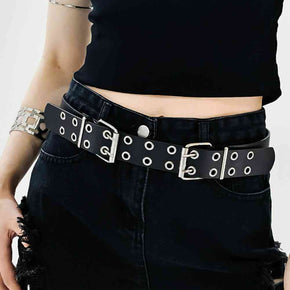 PU Leather Two Row Eyelet Belt