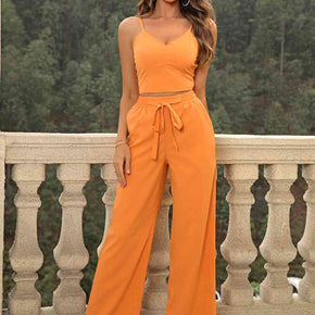 Cami and Tied Straight Leg Pants Set