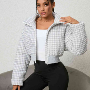 Houndstooth Zip-Up Jacket