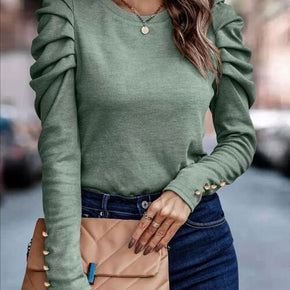 Round Neck Puff Sleeve Blouse