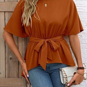 Tied Round Neck Half Sleeve Blouse