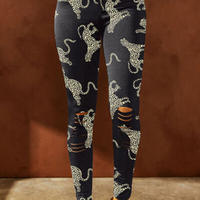 Animal Printed Distressed High Waist Leggings