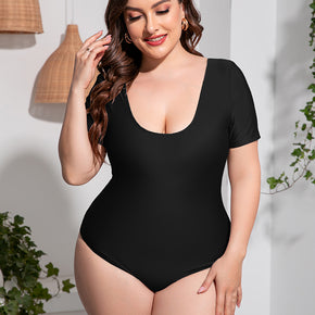 Plus Size Scoop Neck Short Sleeve One-Piece Swimsuit