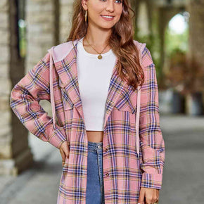 Plaid Long Sleeve Hooded Jacket