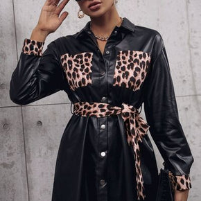 Tied Leopard Snap Down Trench Coat