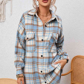 Plaid Dropped Shoulder Shirt Jacket