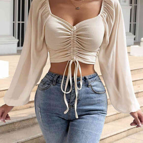 Drawstring Sweetheart Neck Cropped Top