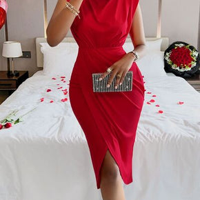 Cutout Slit Mock Neck Sleeveless Dress