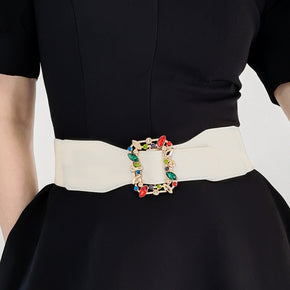 Multicolored Leaf Buckle Elastic Belt