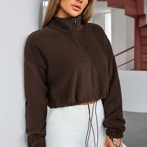 Drawstring Zip Up Dropped Shoulder Jacket