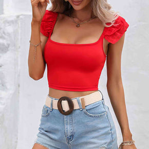 Square Neck Cap Sleeve Cropped Top