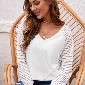 Sheer Striped V-Neck Top