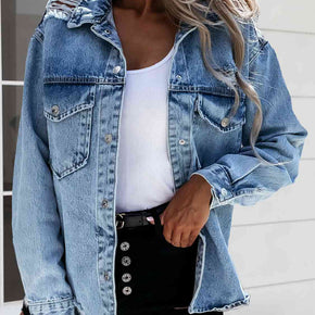 Distressed Snap Down Denim Jacket