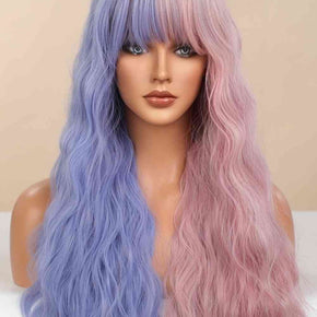 Full-Machine Wigs Synthetic Long Wave 26" in Blue/Pink Split Dye