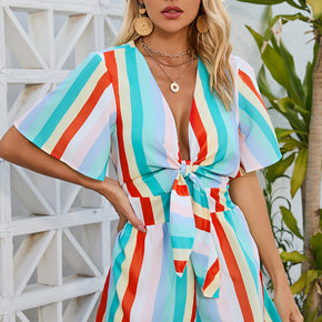 Striped Tie Front Romper